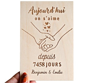 carte coeurs gravée "Aujourd’hui je t’aime" cadeau amour, Saint Valentin, date rencontre couple, cadeau homme, anniversaire mariage