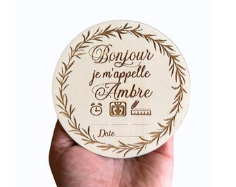 Carte en bois annonce bienvenue de bébé "Bonjour...", prénom bébé, carte nourrisson, photo naissance, cadeau naissance, cadeau jeune maman