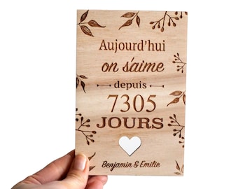 Carte "Aujourd’hui je t’aime depuis... jours/ans" cadeau amour, cadeau Saint Valentin, cadeau couple, cadeau rencontre, anniversaire mariage