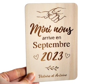 Carte bois annonce originale grossesse, Mini Nous, annonce bébé personnalisée, cadeau bébé arrive bientôt, cadeau future mamie, bientôt papa