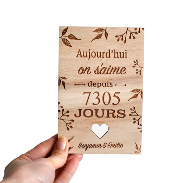 Carte "Aujourd’hui je t’aime depuis... jours/ans" cadeau amour, cadeau Saint Valentin, cadeau couple, cadeau rencontre, anniversaire mariage