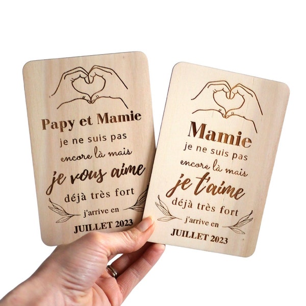 Carte en bois annonce bébé, annonce grossesse originale, carte annonce futur papy/mamie, cadeau personnalisée demande parrain/marraine, bébé