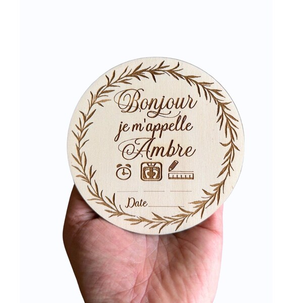 Carte en bois annonce bienvenue de bébé "Bonjour...", prénom bébé, carte nourrisson, photo naissance, cadeau naissance, cadeau jeune maman