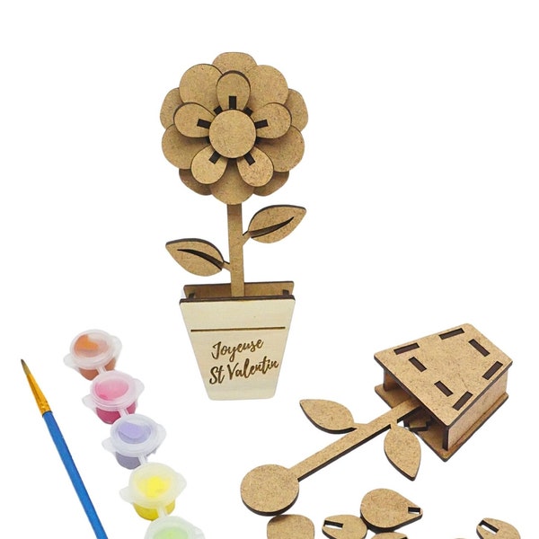 Kit créatif fleur à fabriquer et peindre, activité manuelle couple famille enfant, idée cadeau pâques, fête des mères, grands-mères,