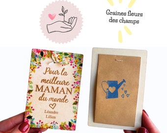 Carte graines fleurs "Pour la meilleure maman, nounou, maîtresse du monde", idée de cadeau de fin d'année, fête des mères,pour faire plaisir