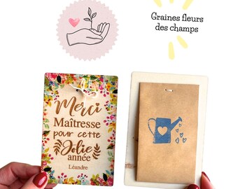 Carte graines fleurs "Merci maîtresse pour cette jolie année", idée de cadeau de fin d'année, cadeau de remerciement, pour faire plaisir