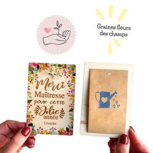 Carte graines fleurs "Merci maîtresse pour cette jolie année", idée de cadeau de fin d'année, cadeau de remerciement, pour faire plaisir
