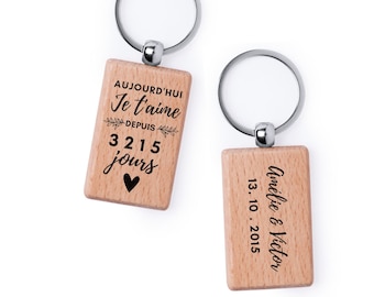 Personalized wooden key ring, couple gift, I love you, original key ring, original men's gift, Valentine's Day gift, original key ring