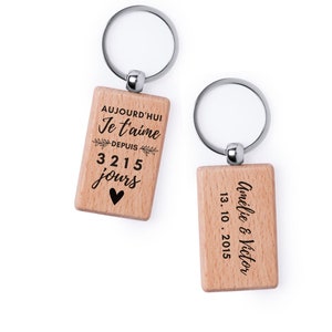 Personalized wooden key ring, couple gift, I love you, original key ring, original men's gift, Valentine's Day gift, original key ring
