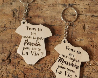 Porte clé -bodies- demande Parrain/Marraine, annonce naissance grossesse, arrivée de bébé, cadeau parrain marraine, annonce originale, bébé