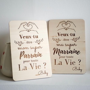 Carte bois personnalisable veux-tu être mon/ma super-demande Parrain/Marraine-annonce bébé, annonce grossesse,carte annonce-cadeau originale