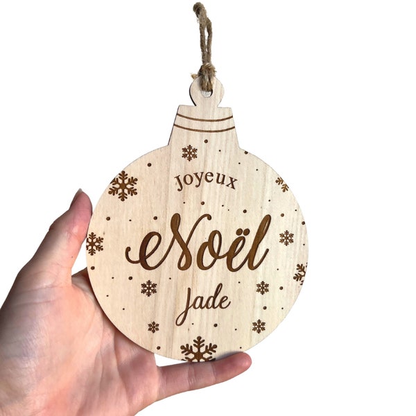 Boule de noël personnalisée bois gravée, déco suspension sapin noël, cadeau mon premier noël, cadeau original enfant noël, déco noël