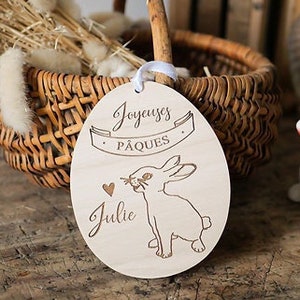 Decorazione a forma di uovo di Pasqua da appendere, personalizzabile con il nome del bambino: scoiattolo, coniglio, volpe, idea regalo di Pasqua da appendere al cestino