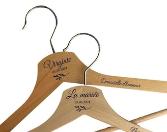 Cintre bois monsieur/madame mariage personnalisé, cintre mariée, cadeau témoin, cadeau demoiselle d'honneur, cintre personnalisé,cintre robe