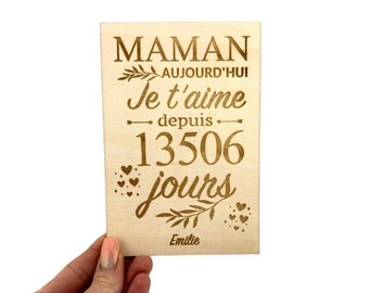 Carte "Maman aujourd’hui je/on t’aime depuis... jours/ans" cadeau fête des mères,cadeau amour maternel, cadeau bonne fête maman,nombre jours