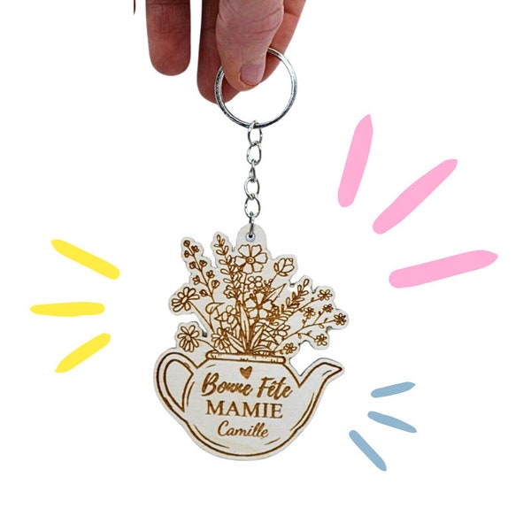 Porte clé personnalisé fête grands mères, idée cadeau original bonne fête mamie, décoration bois , cadeau petit prix fête mamie, je t'aime