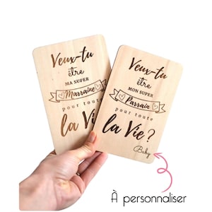Carte gravée bois : veux-tu être mon/ma super parrain/marraine ? annonce bébé, annonce grossesse, carte annonce, demande parrain marraine image 2
