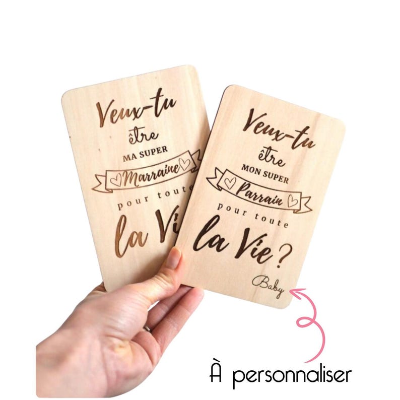 Carte gravée bois : veux-tu être mon/ma super parrain/marraine ? annonce bébé, annonce grossesse, carte annonce, demande parrain marraine image 2