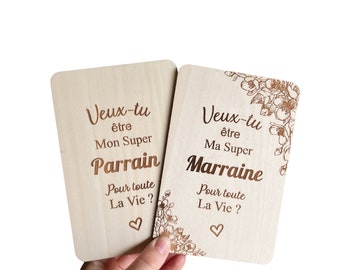 Carte gravée en bois : demande parrain/marraine ? annonce bébé, annonce grossesse, carte annonce, demande parrain marraine, future maman