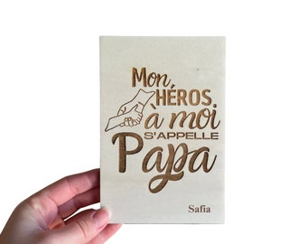 Engraved wooden card -My hero is called Dad-, Father's Day gift, Dad gift, Happy Dad's Day, I love you Dad, personalized gift