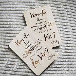 Carte gravée bois : veux-tu être mon/ma super parrain/marraine ? annonce bébé, annonce grossesse, carte annonce, demande parrain marraine image 4
