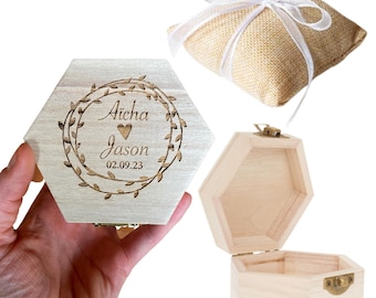 Hexagonal wedding box, wedding ring, wedding proposal, wedding ring cushion, ring box, custom wooden box, wedding box,