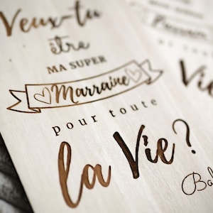 Carte gravée bois : veux-tu être mon/ma super parrain/marraine ? annonce bébé, annonce grossesse, carte annonce, demande parrain marraine image 6