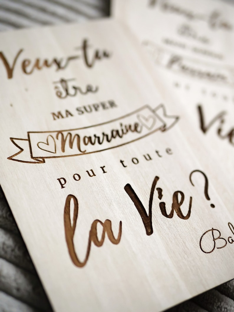 Carte gravée bois : veux-tu être mon/ma super parrain/marraine ? annonce bébé, annonce grossesse, carte annonce, demande parrain marraine image 6