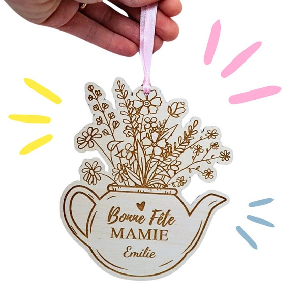 Carte personnalisée fête grand mère, idée cadeau original bonne fête mamie, déco bois, petit prix fête mamie, je t'aime, arrière grand mère