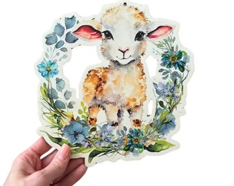 Schapen wanddecoratie met voornaam van het kind, babykamerdecoratie, origineel geboorte-verjaardagscadeau souvenir, lentedecoratie, kinderframe