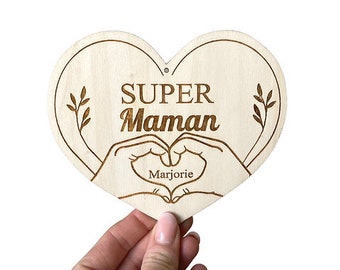 Carte personnalisée cœur - Super Maman - idée cadeau fête des mères, je t'aime maman, super maman, carte souvenir, décoration maman d'amour