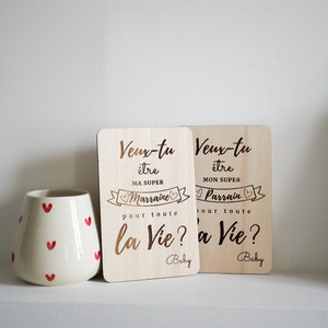 Carte gravée bois : veux-tu être mon/ma super parrain/marraine ? annonce bébé, annonce grossesse, carte annonce, demande parrain marraine image 3