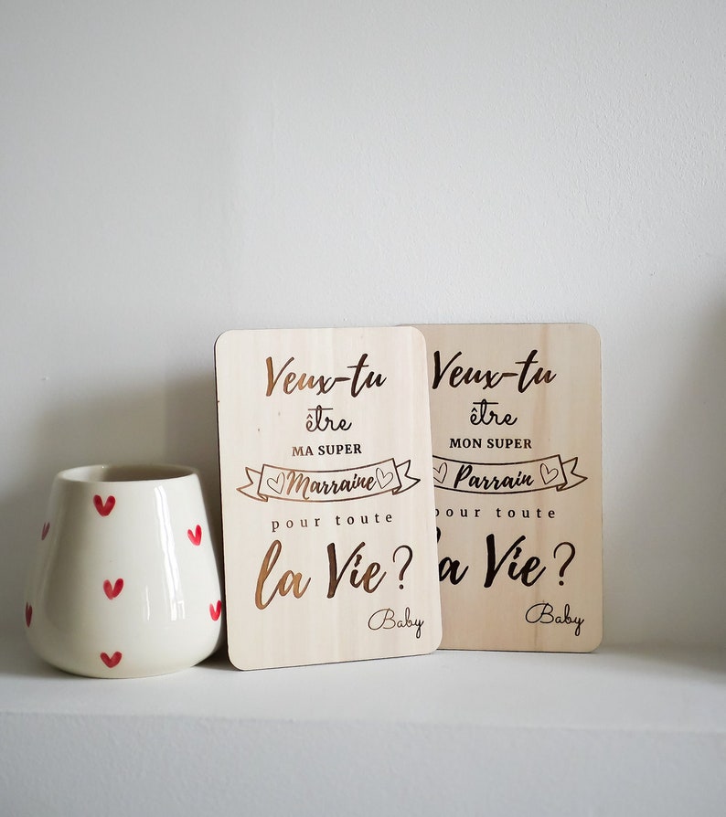 Carte gravée bois : veux-tu être mon/ma super parrain/marraine ? annonce bébé, annonce grossesse, carte annonce, demande parrain marraine image 3