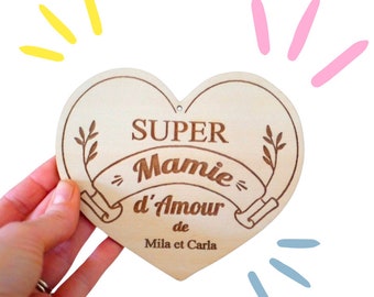 Carte en bois cœur bonne fête mamie ou papy , fête grands-mères, cadeau mamie cadeau original personnalisé grand mère, idée super mamie
