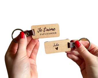 Gepersonaliseerde houten sleutelhanger, koppelcadeau, ik hou van je vader, originele sleutelhanger, gepersonaliseerd vadercadeau, Vaderdag sleutelhanger idee,