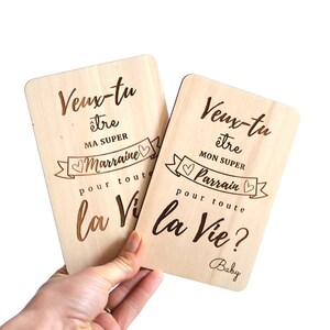Carte gravée bois : veux-tu être mon/ma super parrain/marraine ? annonce bébé, annonce grossesse, carte annonce, demande parrain marraine image 5