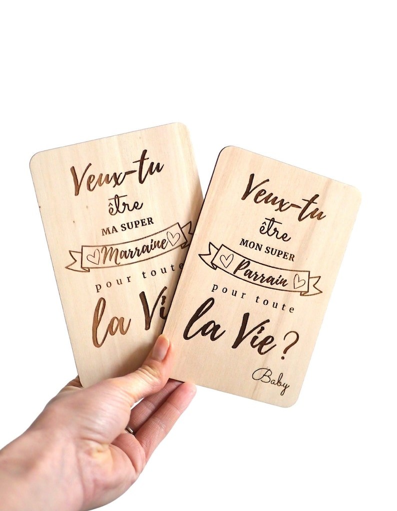 Carte gravée bois : veux-tu être mon/ma super parrain/marraine ? annonce bébé, annonce grossesse, carte annonce, demande parrain marraine image 5