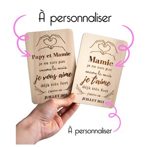 Carte en bois annonce bébé, annonce grossesse originale, carte annonce futur papy/mamie, cadeau personnalisée demande parrain/marraine, bébé image 3