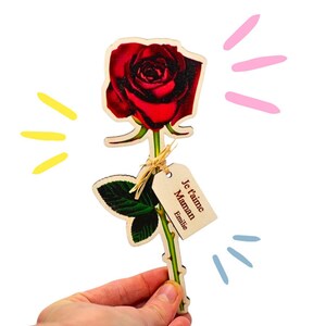 Fleur éternelle en bois – Rose rouge personnalisée "Je t'aime Maman" – Cadeau original fête des mères, message personnalisé pour maman