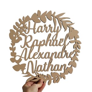 Wooden eucalyptus crown with first name(s), wall and interior decoration, original family gift, customizable and unique decoration