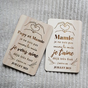 Carte en bois annonce bébé, annonce grossesse originale, carte annonce futur papy/mamie, cadeau personnalisée demande parrain/marraine, bébé image 5