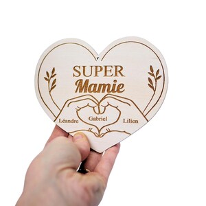Carte personnalisée coeur fête grand mère, idée cadeau original super mamie bois, petit prix fête mamie, je t'aime, arrière grand mère