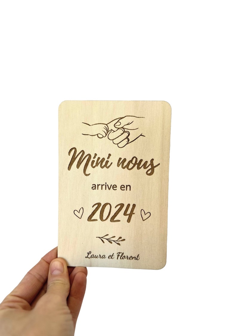 Wooden card for pregnancy, Mini Us/ Hands, baby ad, pregnancy, advertising card, application for sponsor, future mother imagem 3