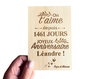 Carte anniversaire en bois personnalisée "Aujourd’hui on t’aime depuis.. jours/ans",cadeau parents,cadeau enfant,couple,anniversaire mariage