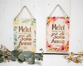 Pretty floral/plant wooden sign to hang "Thank you...", nanny gift idea, mistress, atsem, customizable decoration thanks