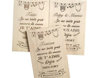 Carte gravée en bois annonce grossesse, annonce bébé, annonce originale grossesse, carte annonce, cadeau personnalisé parrain marraine