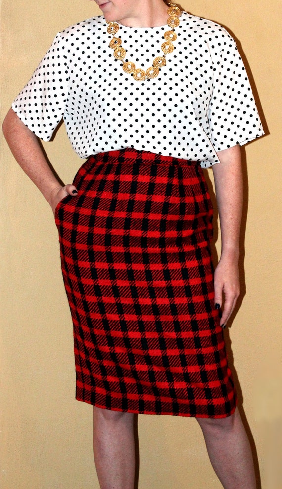 Items similar to Vintage Red & Black Checkered Skirt on Etsy