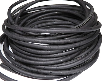 1m/39in -  5mm round black cork cord - Portuguese Cork cord - black color cork cord - 5mm diameter - vegan - Portuguese cork (C5MM-40)