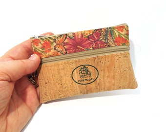 Coin and cards cork wallet - Cork pouch for cards and money - Card Zip Wallet - Vegan wallet - Portuguese cork coin holder (BO296 GHIJ)