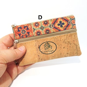 Portefeuille en liège pour cartes et pièces de monnaie - Pochette en liège pour cartes et argent - Portefeuille zippé pour cartes - Portefeuille végétalien - Porte-monnaie portugais en liège (BO294 CD)